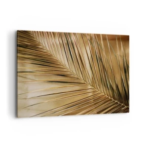 Obraz na płótnie - Złota liść palmy na jednolitym tle - 100x70cm - Naturalna kolumnada - Nowoczesna dekoracja ścienna do salonu, kuchni i sypialni ARTTOR