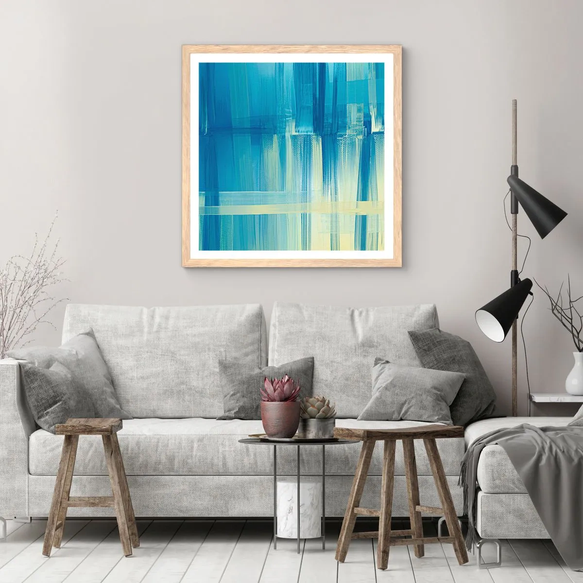 Plakat w ramie jasny dąb - Kompozycja w turkusie - 30x30 cm