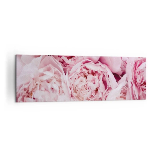 Obraz na płótnie - Bukiet różowych piwonii w zbliżeniu - 160x50cm - Przytulone i pachnące - Nowoczesna dekoracja ścienna do salonu i sypialni ARTTOR
