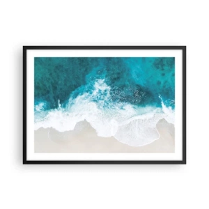 Plakat w czarnej ramie - Turkusowe fale oceanu na jasnym piasku - 70x50cm - Naturalna pieszczota - Nowoczesna dekoracja ścienna do salonu i sypialni ARTTOR