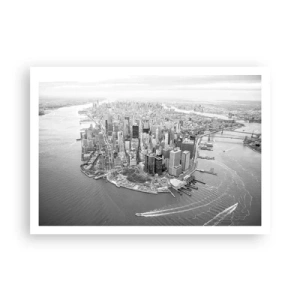 Plakat - Widok na Manhattan z lotu ptaka w czerni i bieli - 100x70cm - Jak nie pokochać? - Nowoczesna dekoracja ścienna do salonu i sypialni ARTTOR