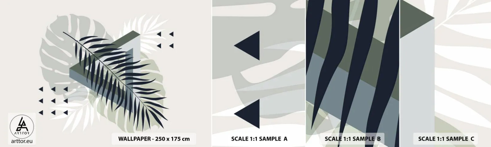 Fototapeta Próbka Standard Eco - Natura i geometria – dwa porządki? - Monstera Liść, Liść Palmy, Grafika - 100x30 cm