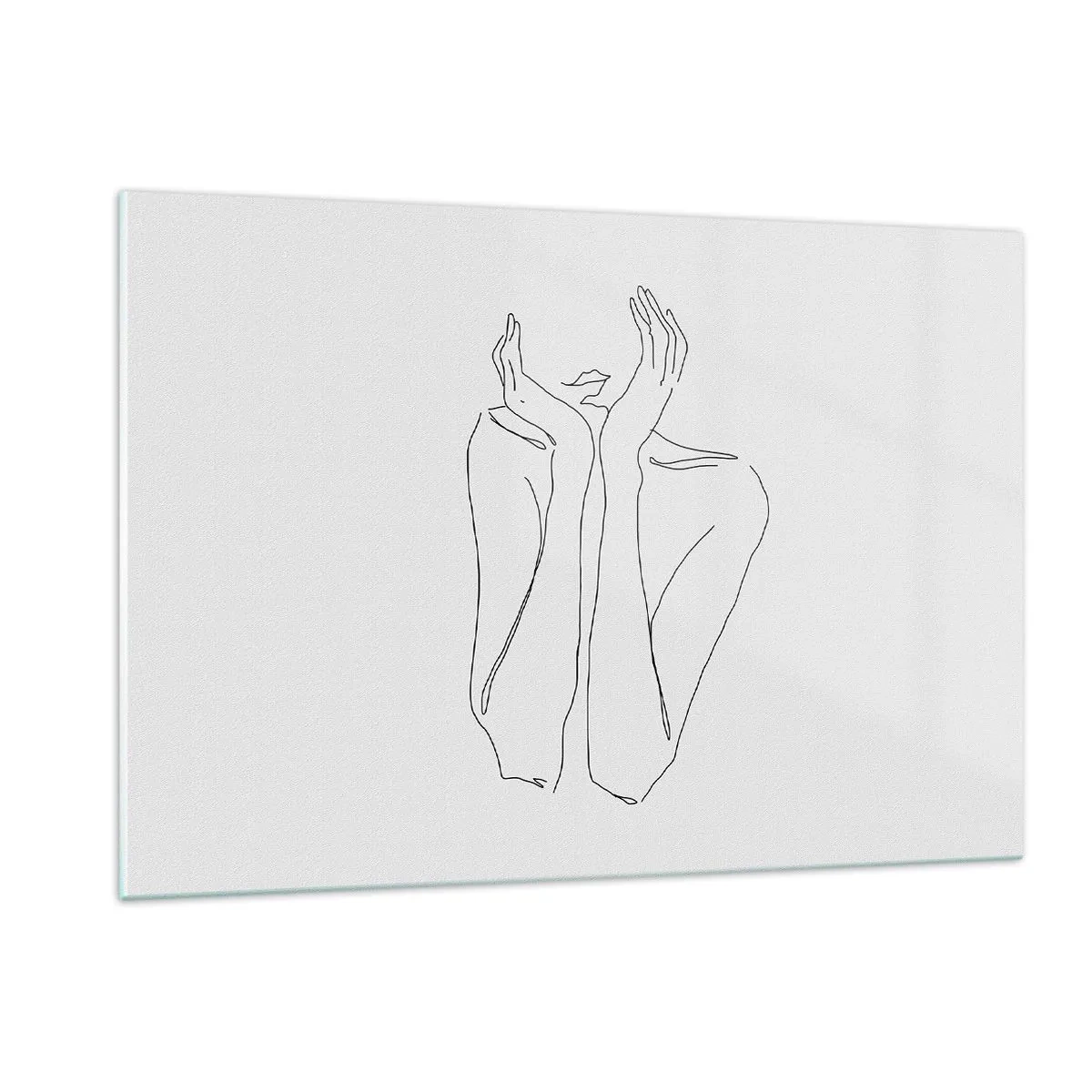 Obraz na szkle - Minimalistyczny rysunek kobiecych dłoni i twarzy - 120x80cm - O czym marzą dziewczyny - Nowoczesna dekoracja ścienna do salonu, kuchni i sypialni ARTTOR