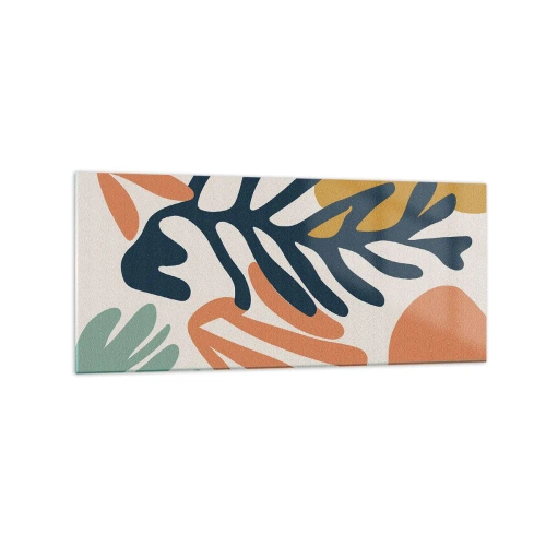 Obraz na szkle - Kolorowe liście w abstrakcyjnym stylu - 120x50cm - Koralowe morza - Nowoczesna dekoracja ścienna do salonu i sypialni ARTTOR