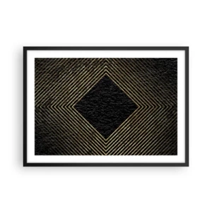 Plakat w czarnej ramie - Czarne tło z geometrycznym wzorem złotych linii - 70x50cm - Geometria w stylu glamour - Nowoczesna dekoracja ścienna do salonu i sypialni ARTTOR