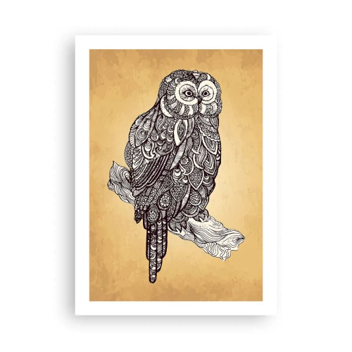 Plakat - Stylizowana sowa w ornamentowym wzorze na beżowym tle - 50x70cm - Misterne ornamenty mądrości - Nowoczesna dekoracja ścienna do salonu, kuchni i sypialni ARTTOR