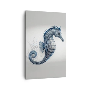 Obraz na płótnie - Konik morski w odcieniach niebieskiego z detalami akwareli - 80x120cm - Subtelny żart natury - Nowoczesna dekoracja ścienna do salonu i sypialni ARTTOR