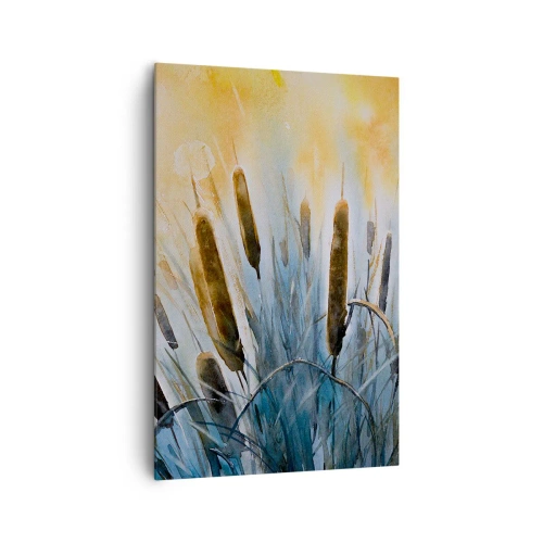 Obraz na płótnie - Malownicze trzciny w promieniach słońca - 80x120cm - Chłód wody, słońca żar - Nowoczesna dekoracja ścienna do salonu i sypialni ARTTOR