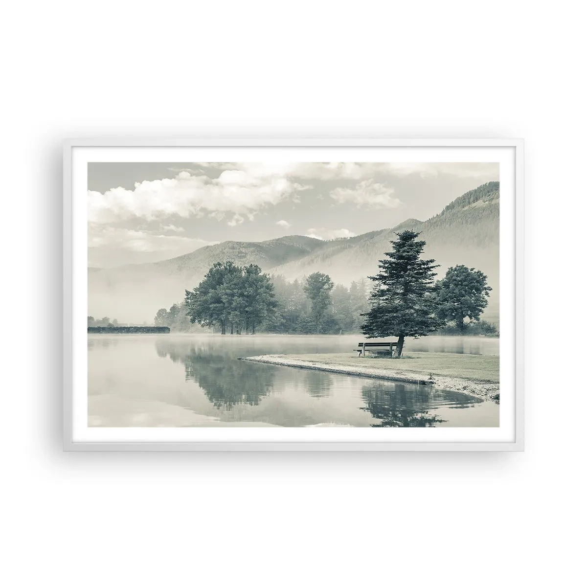 Plakat w białej ramie - Jezioro jeszcze śpi - 91x61 cm