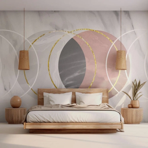 Fototapeta Standard Eco - Nowoczesna abstrakcja z kołami na tle imitującym marmur - 100x70cm - Muzyka sfer - Nowoczesna dekoracja ścienna do salonu i sypialni ARTTOR