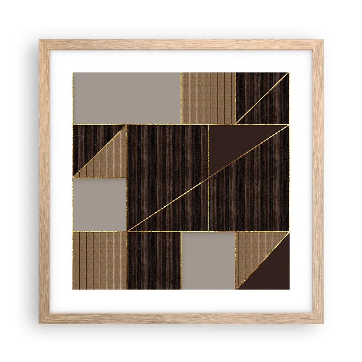 Plakat w ramie jasny dąb - Mozaika brązów i złota - 40x40 cm