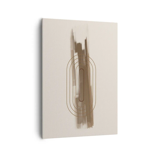 Obraz na płótnie - Minimalistyczna kompozycja z geometrycznym wzorem i pociągnięciami pędzla w odcieniach beżu i brązu - 50x70cm - Powiew szarości - Nowoczesna dekoracja ścienna do salonu, kuchni i sypialni ARTTOR