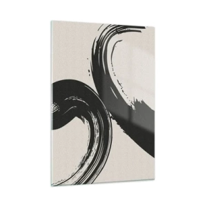 Obraz na szkle - Czarne, dynamiczne pociągnięcia pędzla w stylu kaligrafii na jasnym tle - 50x70cm - Zamaszyście i koliście - Nowoczesna dekoracja ścienna do salonu, kuchni i sypialni ARTTOR