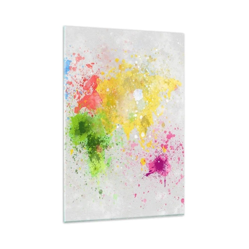 Obraz na szkle - Mapa świata w kolorowej akwarelowej interpretacji - 80x120cm - Wszystkie barwy świata - Nowoczesna dekoracja ścienna do salonu i sypialni ARTTOR