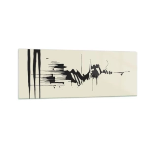 Obraz na szkle - Minimalistyczna abstrakcja z czarnymi liniami na jasnym tle - 140x50cm - Abstrakcja pośpieszna - Nowoczesna dekoracja ścienna do salonu i sypialni ARTTOR
