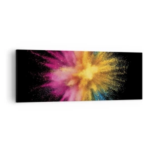 Obraz na płótnie - Kolorowy wybuch proszków na czarnym tle - 140x50cm - Narodziny barw  - Nowoczesna dekoracja ścienna do salonu i sypialni ARTTOR