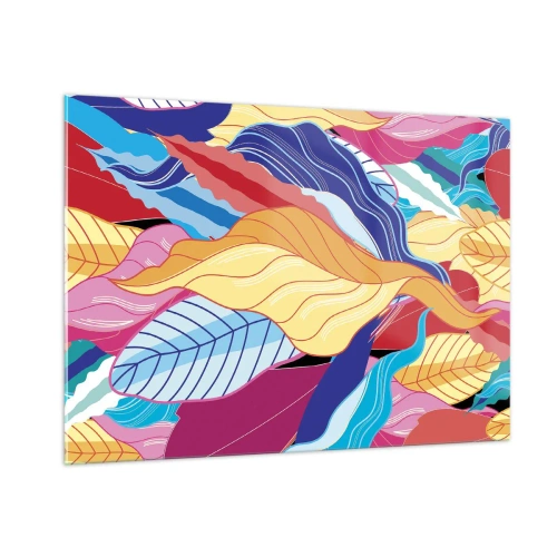 Obraz na szkle - Kolorowe abstrakcyjne liście na szklanym tle - 100x70cm - Kolorowy bałagan - Nowoczesna dekoracja ścienna do salonu, kuchni i sypialni ARTTOR
