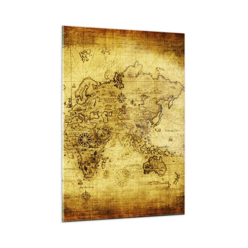 Obraz na szkle - Stara mapa świata w stylu vintage - 50x70cm - Dziwny jest ten świat - Nowoczesna dekoracja ścienna do salonu, kuchni i sypialni ARTTOR