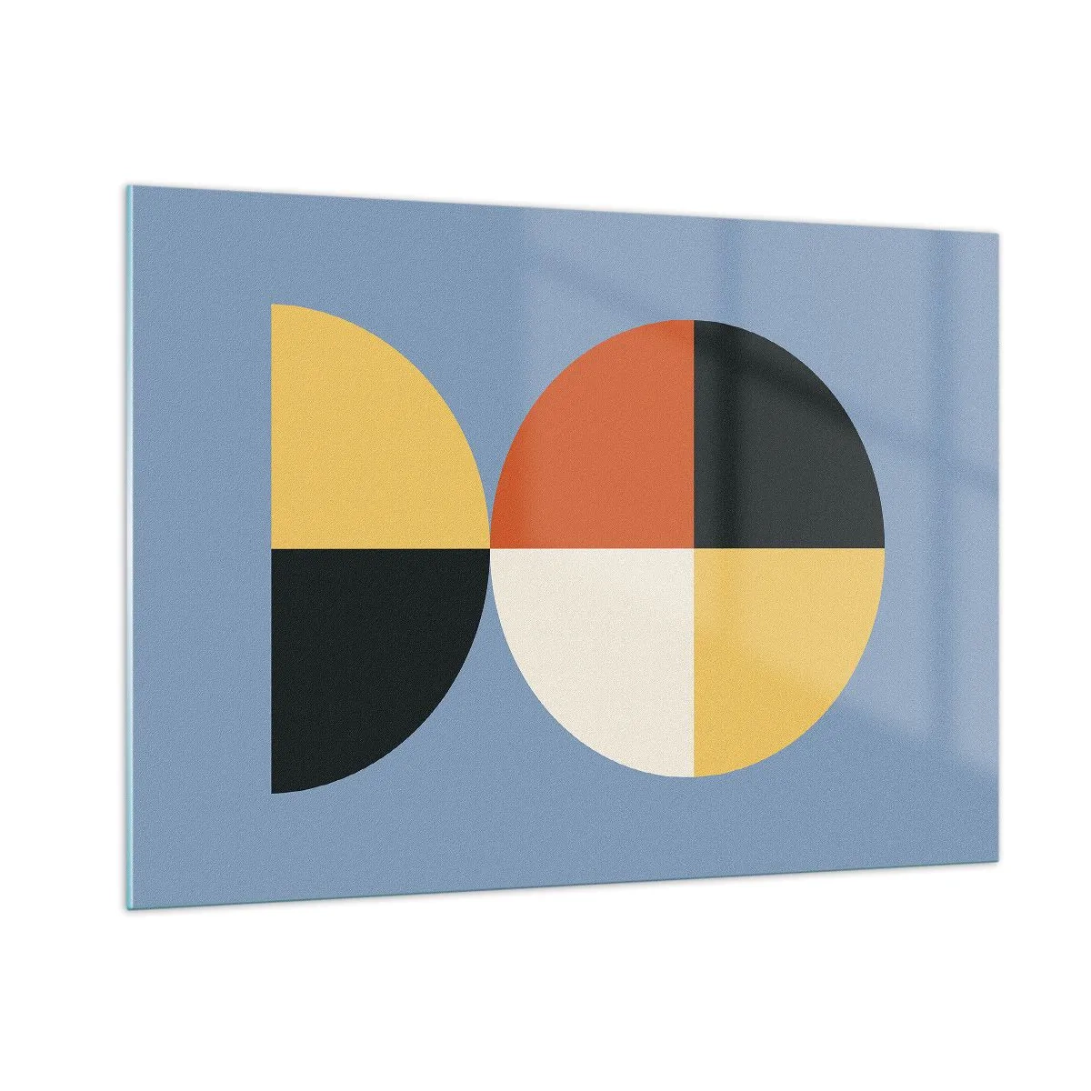 Obraz na szkle - Kolorowe półkola i ćwiartki na niebieskim tle - 100x70cm - Patrz i licz - Nowoczesna dekoracja ścienna do salonu, kuchni i sypialni ARTTOR