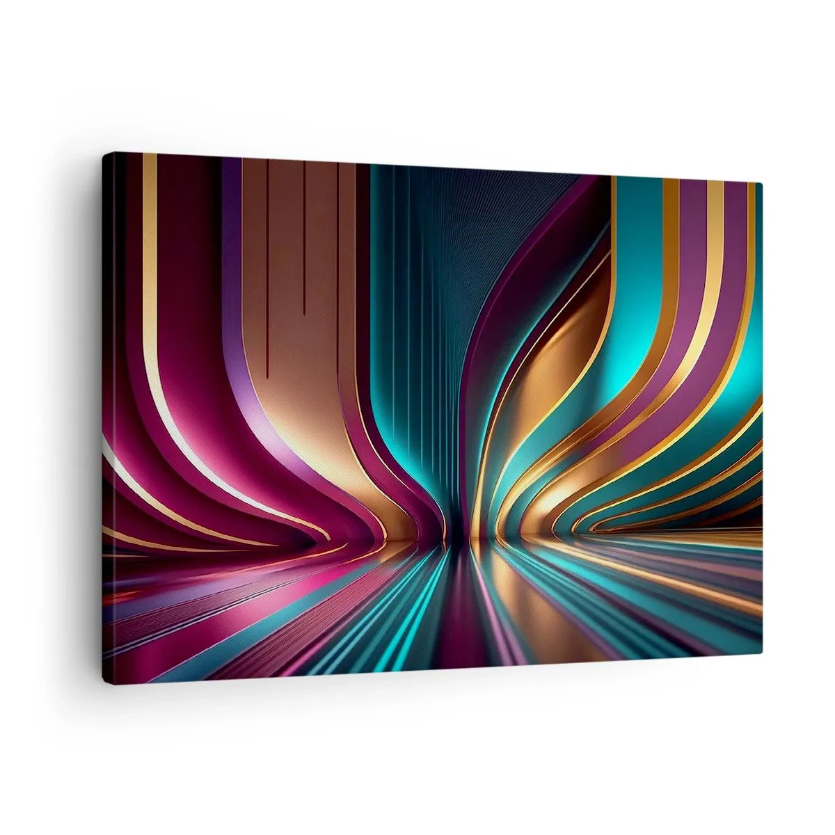 Obraz na płótnie - Futurystyczna abstrakcja z intensywnymi kolorami i krzywiznami - 70x50cm - Architektura światła - Nowoczesna dekoracja ścienna do salonu i sypialni ARTTOR