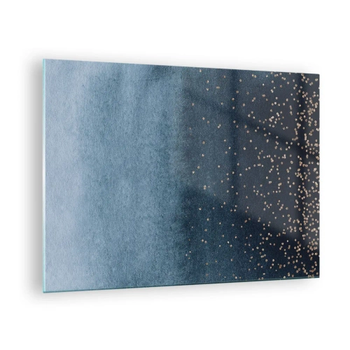 Obraz na szkle - Granatowe gradienty z drobnymi złotymi punktami - 70x50cm - Kompozycja – niebieskie fazy - Nowoczesna dekoracja ścienna do salonu i sypialni ARTTOR