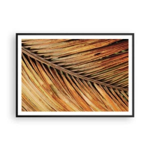 Plakat w czarnej ramie - Zbliżenie na suchy liść palmy w ciepłych odcieniach - 100x70cm - Kokosowe złoto - Nowoczesna dekoracja ścienna do salonu i sypialni ARTTOR