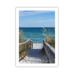 Plakat - Wejście na plażę z widokiem na morze - 50x70cm - W słońcu, na wietrze - Nowoczesna dekoracja ścienna do salonu, kuchni i sypialni ARTTOR