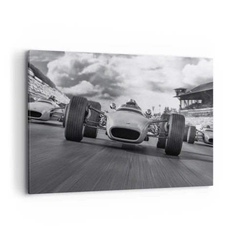 Obraz na płótnie - Wyścig klasycznych samochodów w ruchu - 100x70cm - Jest moc! - Nowoczesna dekoracja ścienna do salonu, kuchni i sypialni ARTTOR