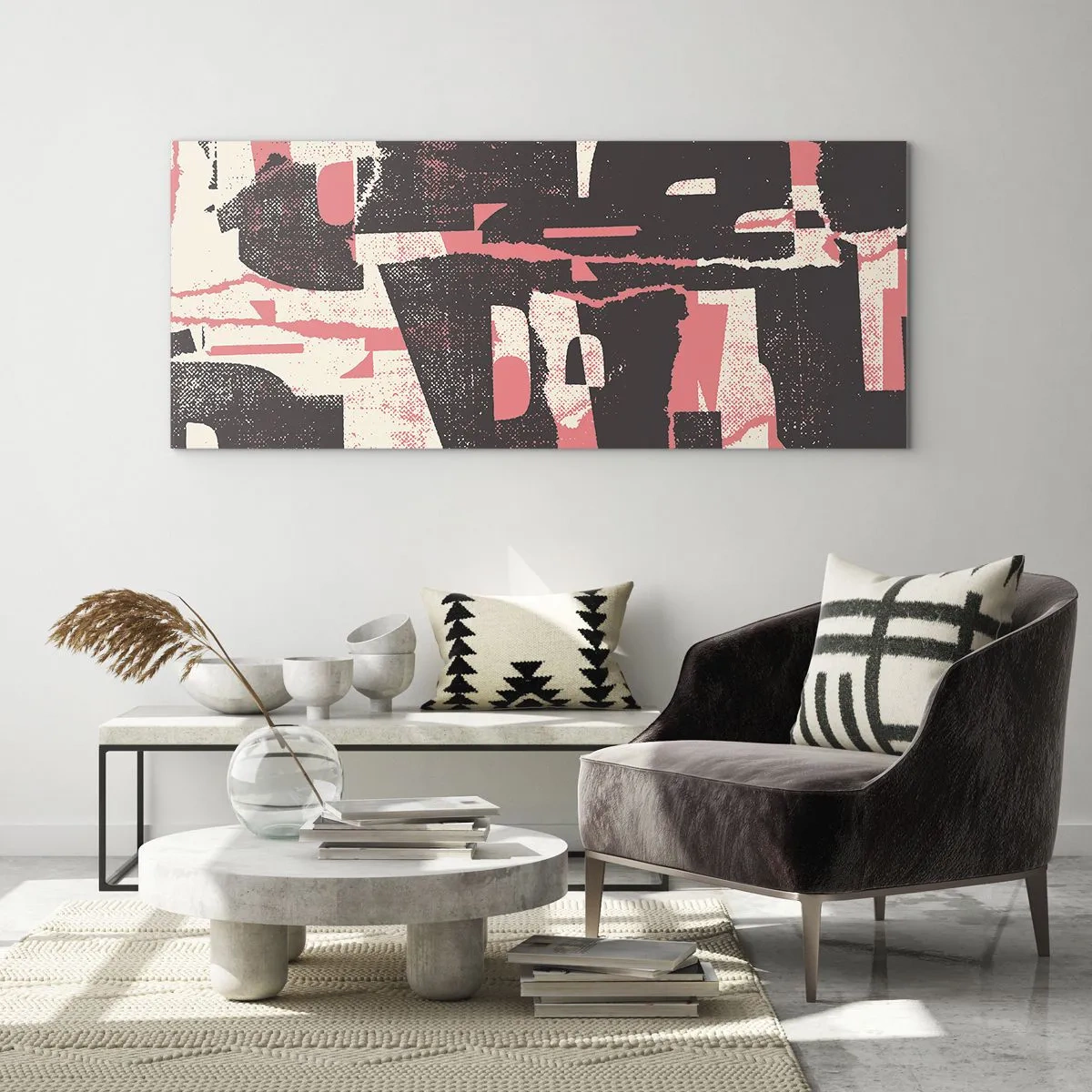 Obraz na szkle - Abstrakcyjna kompozycja w odcieniach różu i brązu - 140x50cm - Cały ten zgiełk - Nowoczesna dekoracja ścienna do salonu i sypialni ARTTOR