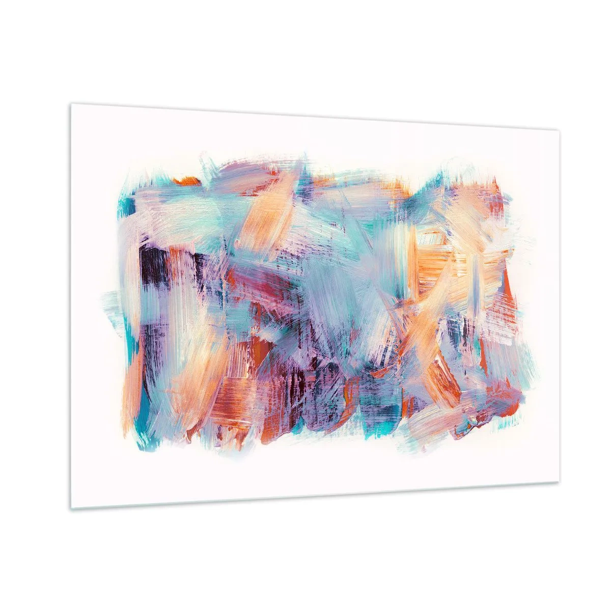 Obraz na szkle - Kolorowe pociągnięcia pędzla w pastelowej abstrakcji - 100x70cm - Kolorowy bałagan - Nowoczesna dekoracja ścienna do salonu, kuchni i sypialni ARTTOR