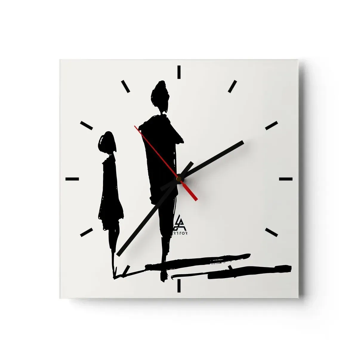 Zegar ścienny - Sylwetki dwóch osób w czerni na jasnym tle - 30x30cm - Na pewno razem? - Nowoczesna dekoracja ścienna do salonu i sypialni ARTTOR
