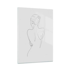 Obraz na szkle - Delikatny szkic kobiety z tyłu wykonany pojedynczą linią - 50x70cm - Muzyka ciała - Nowoczesna dekoracja ścienna do salonu, kuchni i sypialni ARTTOR