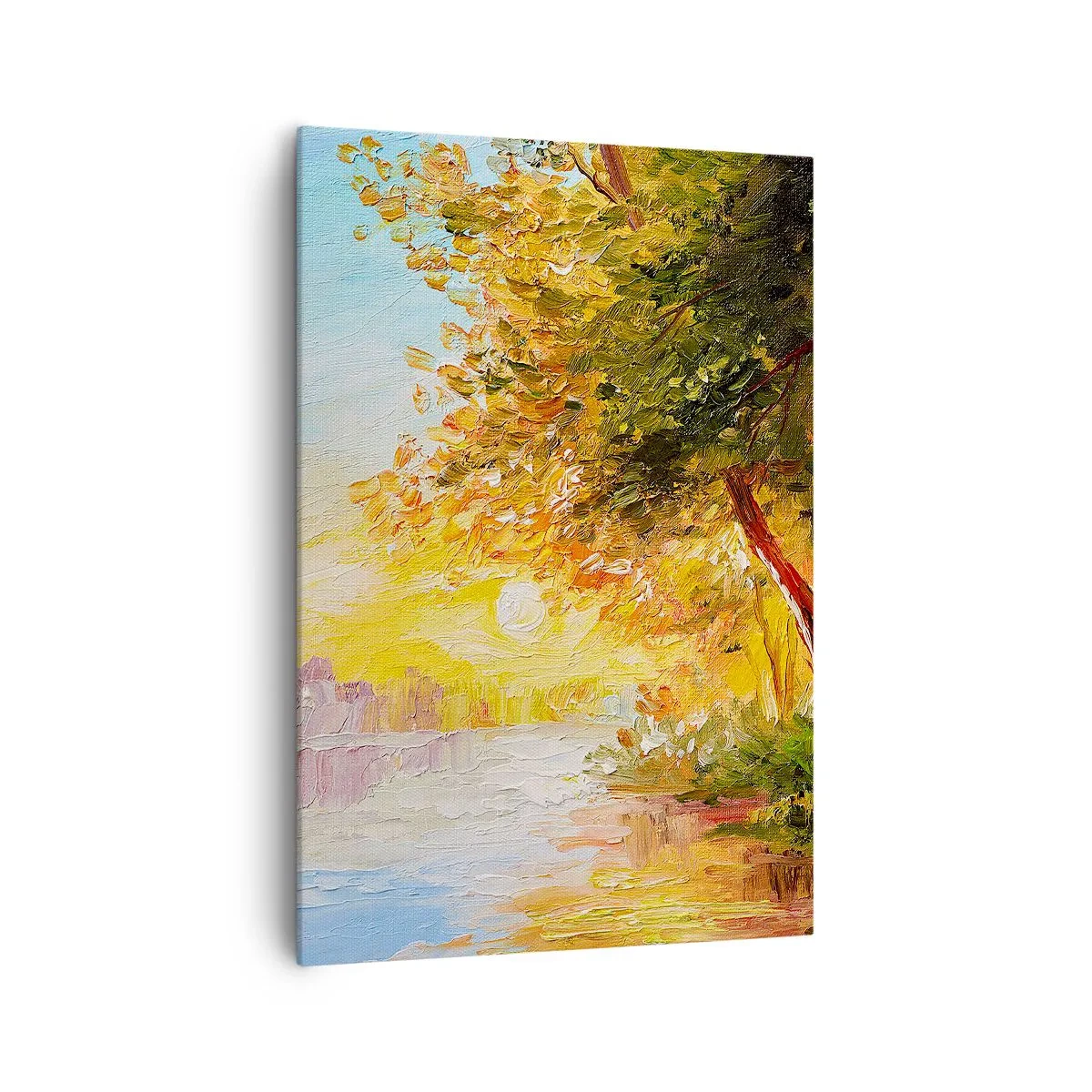 Obraz na płótnie - Malowniczy krajobraz z rzeką i drzewami o zachodzie słońca - 70x100cm - Et in Arcadia ego - Nowoczesna dekoracja ścienna do salonu i sypialni ARTTOR