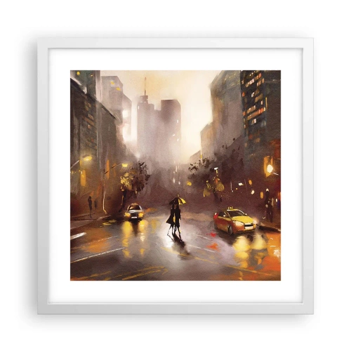 Plakat w białej ramie - W światłach Nowego Jorku - 40x40 cm