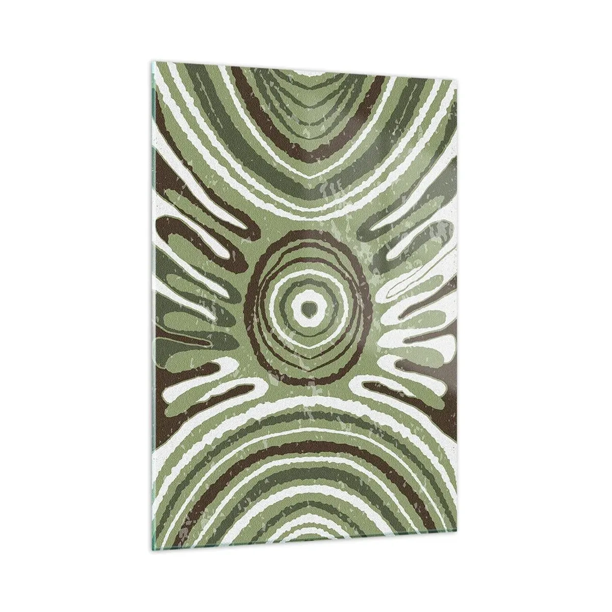 Obraz na szkle - Zielone koncentryczne kręgi i abstrakcyjne linie - 50x70cm - Eksplozja emocji - Nowoczesna dekoracja ścienna do salonu, kuchni i sypialni ARTTOR