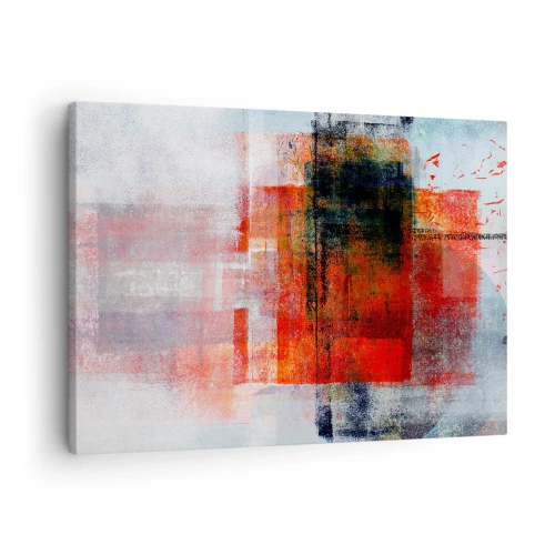 Obraz na płótnie - Abstrakcyjna kompozycja geometryczna z czerwonymi i pomarańczowymi akcentami - 70x50cm - Kompozycja rozżarzona - Nowoczesna dekoracja ścienna do salonu i sypialni ARTTOR