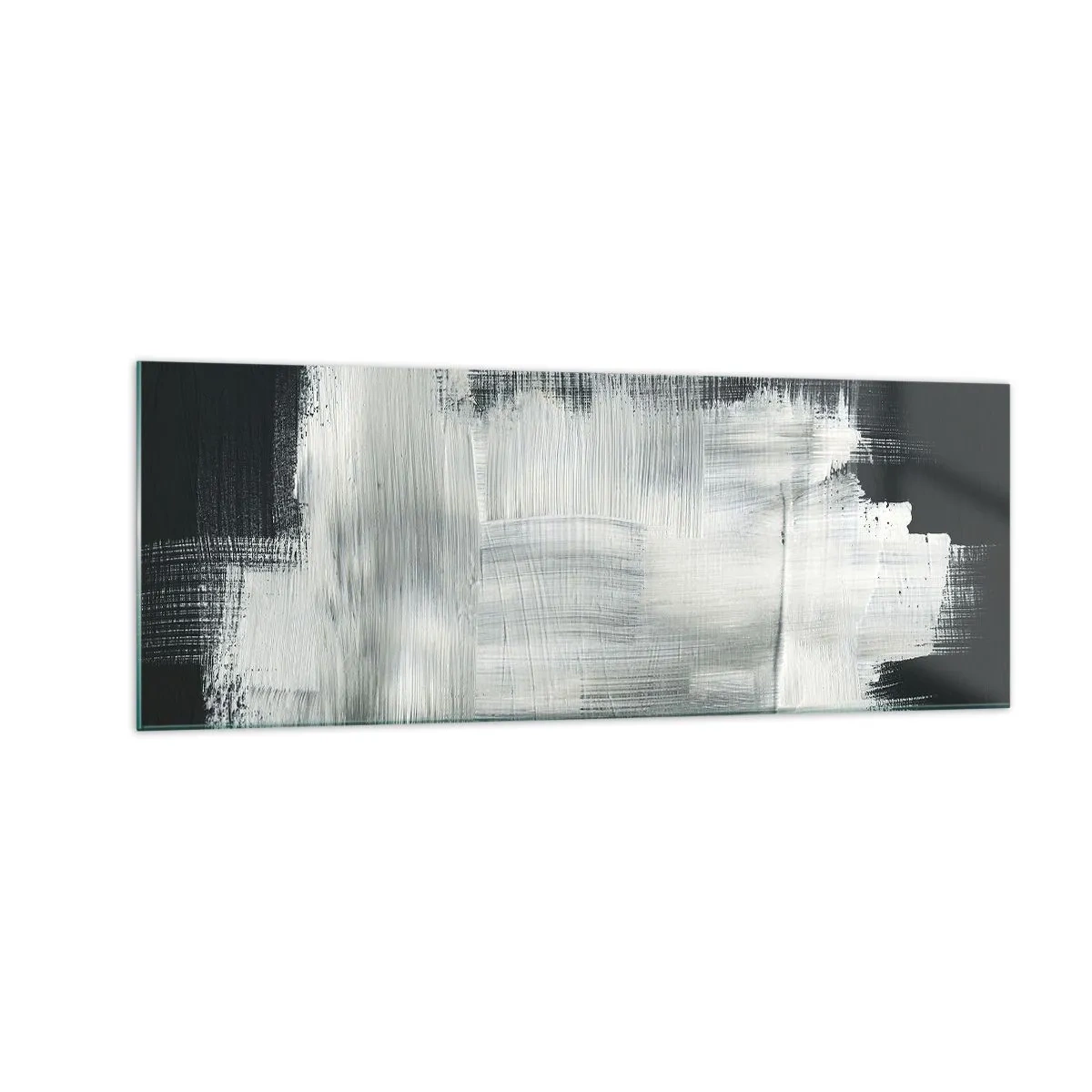 Obraz na szkle - Białe abstrakcyjne pociągnięcia na ciemnym tle - 140x50cm - Utkane z pionu i poziomu - Nowoczesna dekoracja ścienna do salonu i sypialni ARTTOR