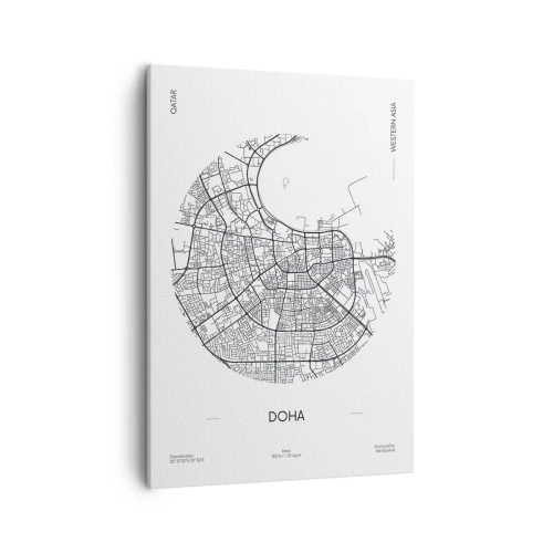 Obraz na płótnie - Minimalistyczna mapa Dohy w czarno-białej stylistyce - 50x70cm - Anatomia Dohy - Nowoczesna dekoracja ścienna do salonu, kuchni i sypialni ARTTOR