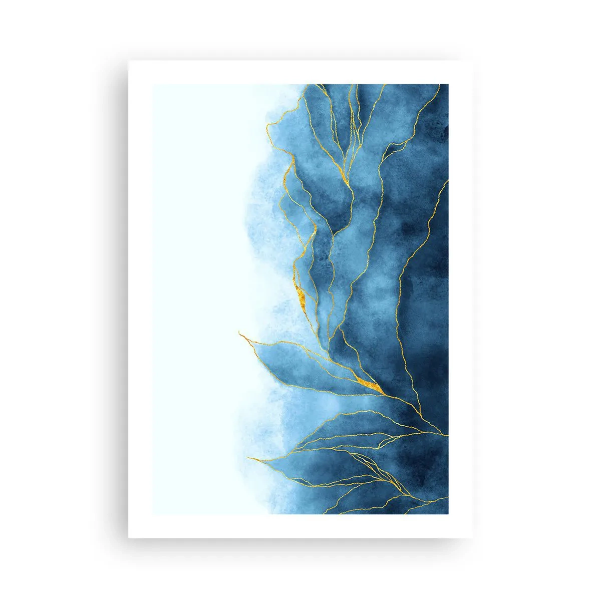 Plakat - Abstrakcyjna kompozycja w odcieniach błękitu ze złotymi liniami - 50x70cm - Błękit w złocie - Nowoczesna dekoracja ścienna do salonu, kuchni i sypialni ARTTOR