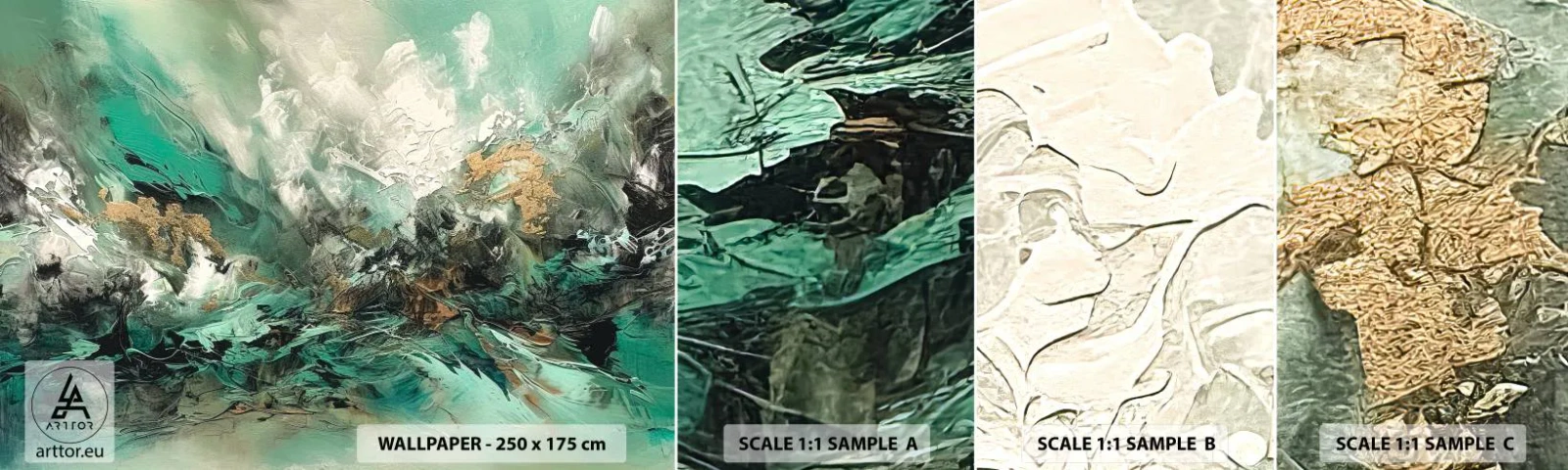 Fototapeta Próbka Samoprzylepna Deluxe Sticker - Szmaragdowo-czarna kipiel - Abstrakcja, Sztuka, Farba - 100x30 cm