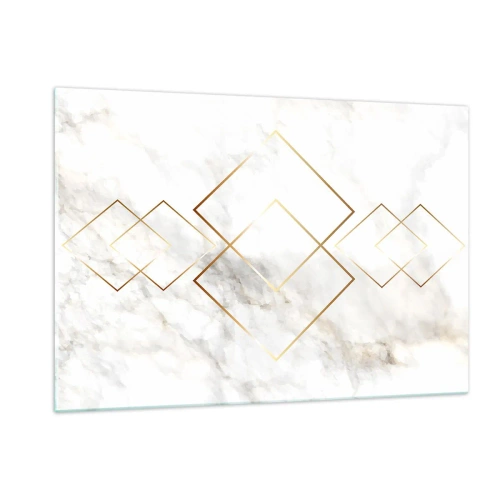 Obraz na szkle - Geometryczne złote romby na tle białego marmuru - 120x80cm - Widok na nieskończoność - Nowoczesna dekoracja ścienna do salonu, kuchni i sypialni ARTTOR
