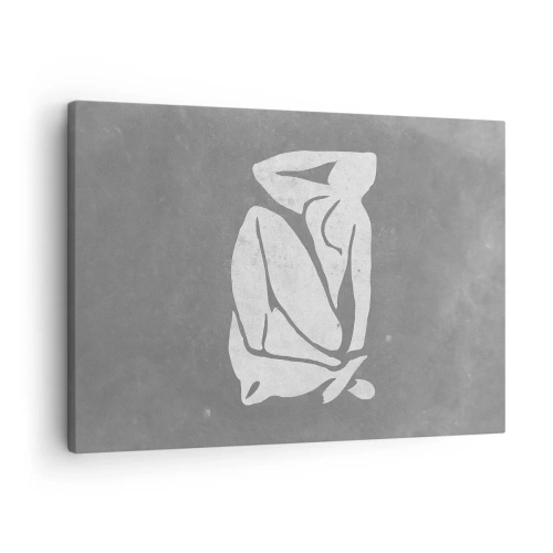 Obraz na płótnie - Minimalistyczny rysunek sylwetki na szarym tle - 70x50cm - W zamyśleniu - Nowoczesna dekoracja ścienna do salonu i sypialni ARTTOR