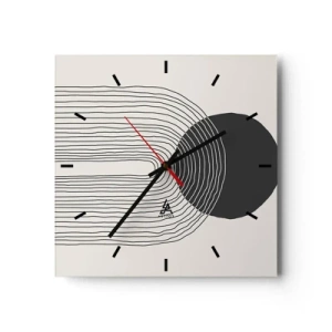 Zegar ścienny - Abstrakcyjny wzór z liniami i czarnym kołem na jasnym tle - 30x30cm - Drżenie i pewność - Nowoczesna dekoracja ścienna do salonu i sypialni ARTTOR