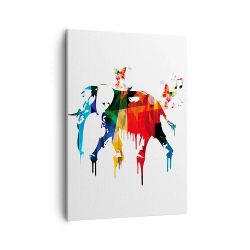 Obraz na płótnie - Kolorowe sylwetki słoni w abstrakcyjnym stylu - 50x70cm - Tańczyć każdy może - Nowoczesna dekoracja ścienna do salonu, kuchni i sypialni ARTTOR