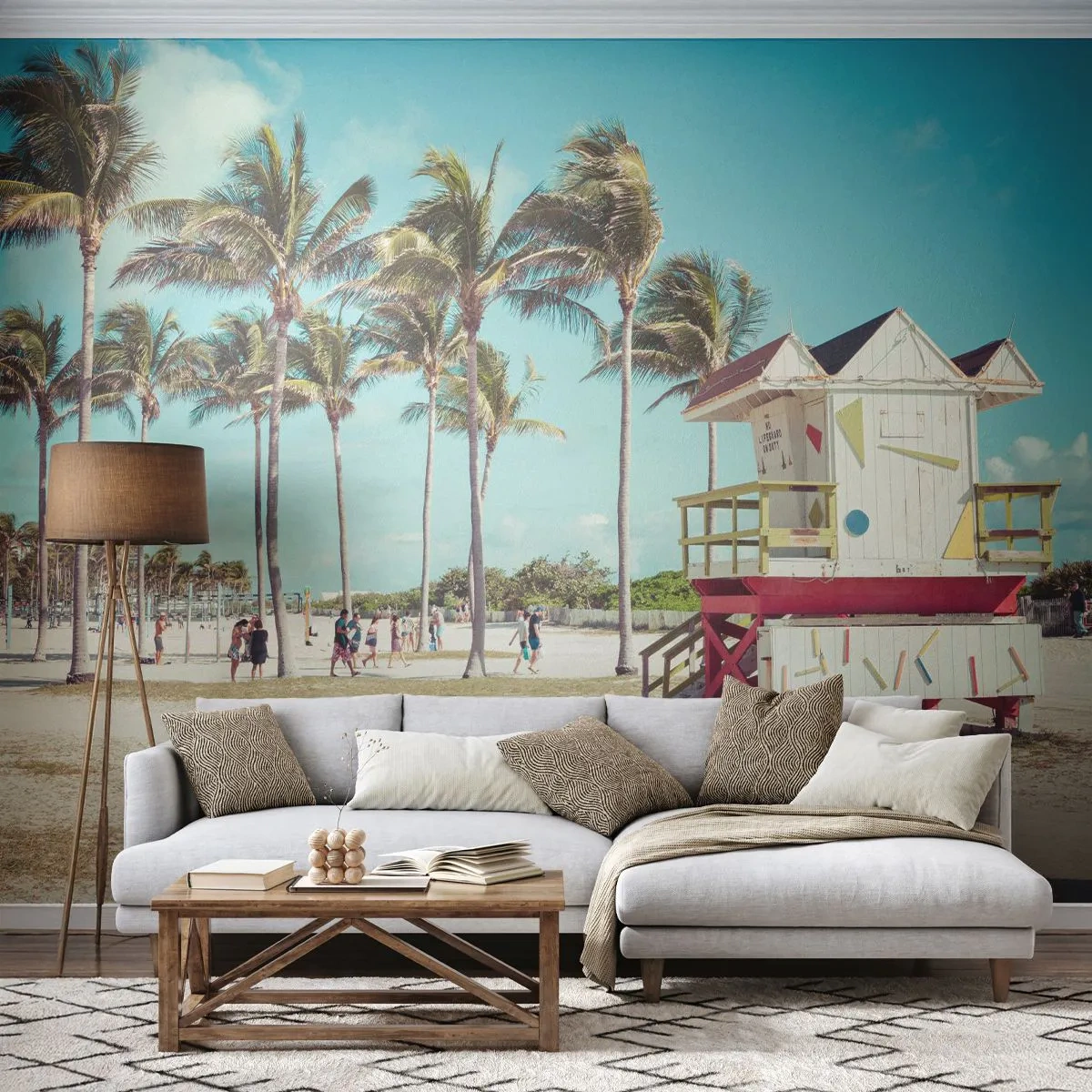 Fototapeta Premium Sand - Słoneczna plaża z palmami - 100x70cm - Przed tobą piękny dzień - Nowoczesna dekoracja ścienna do salonu, kuchni i sypialni ARTTOR