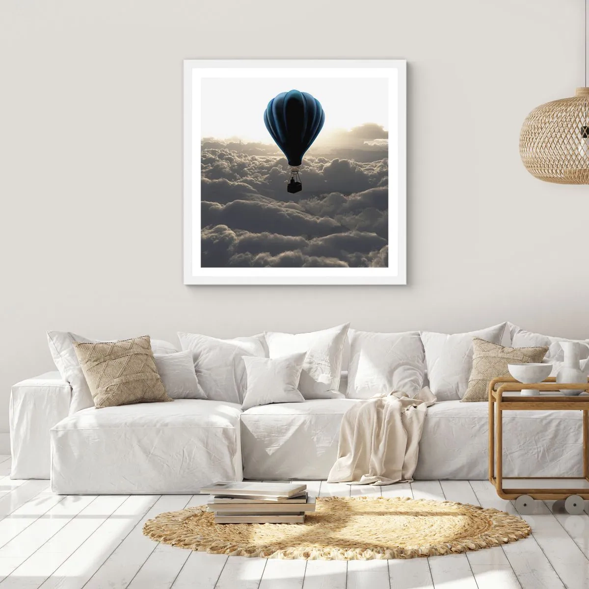 Plakat w białej ramie - Wędrowiec ponad chmurami - 60x60 cm