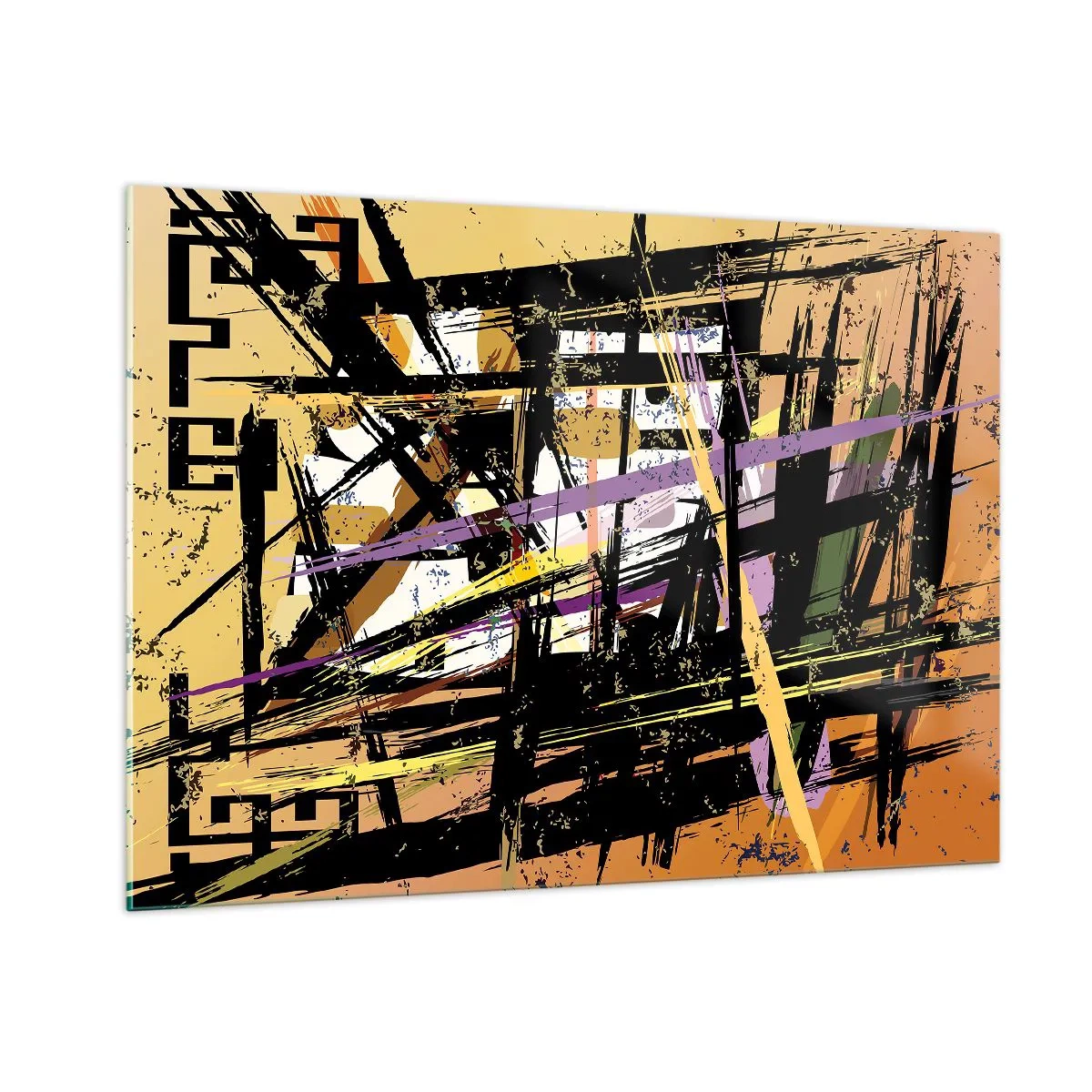 Obraz na szkle - Abstrakcyjna kompozycja geometryczna w ostrych liniach - 100x70cm - Ostre cięcie - Nowoczesna dekoracja ścienna do salonu, kuchni i sypialni ARTTOR