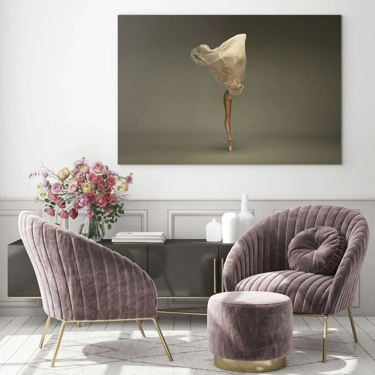 Obraz na szkle - Tancerka w delikatnej pozie z uniesionym welonem - 100x70cm - Zaraz wzleci - Nowoczesna dekoracja ścienna do salonu, kuchni i sypialni ARTTOR