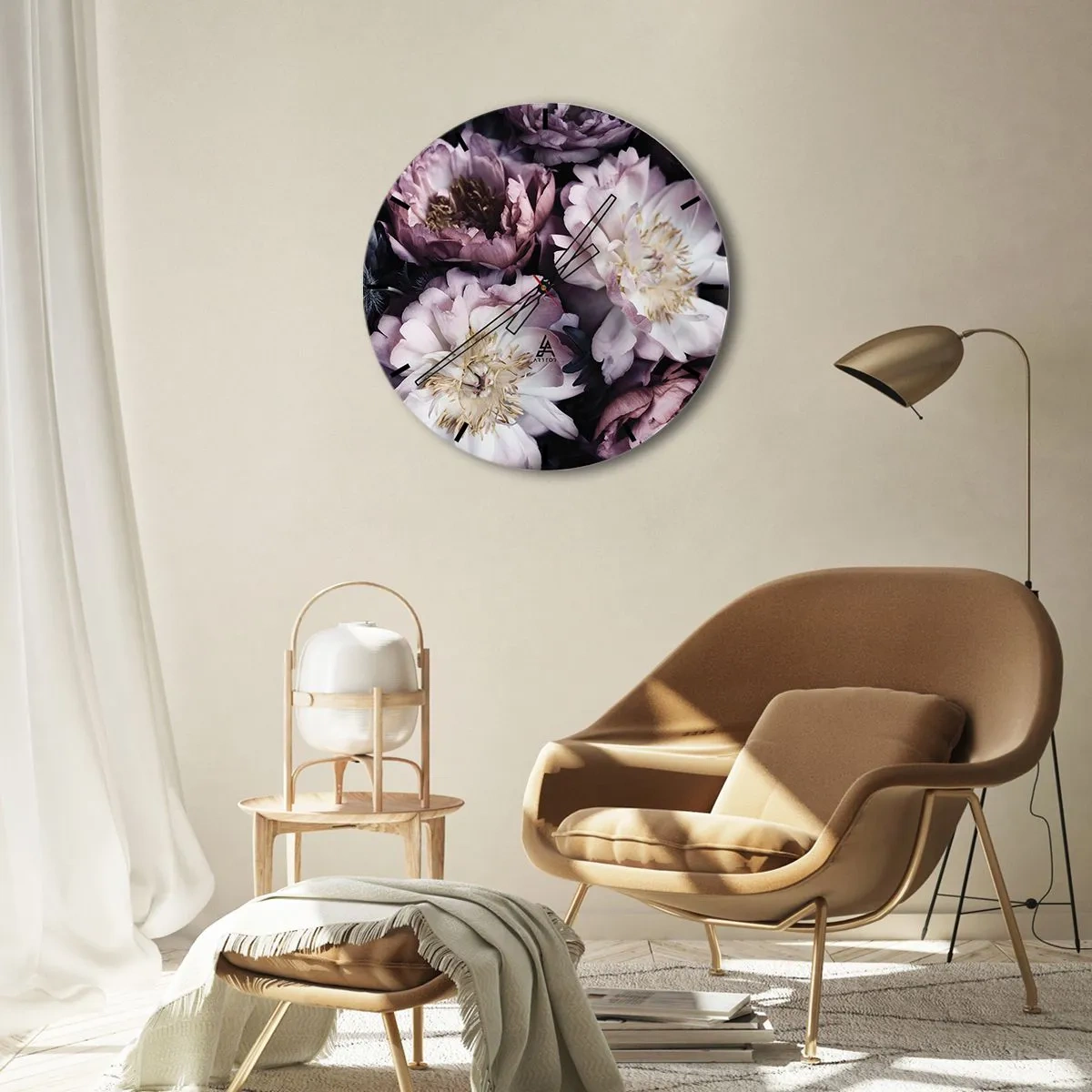 Zegar ścienny - Różowe i kremowe peonie w gęstej, zacienionej kompozycji - 30x30cm - Bukiet w dawnym stylu - Nowoczesna dekoracja ścienna do salonu, kuchni i sypialni ARTTOR