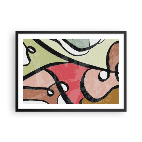 Plakat w czarnej ramie - Kolorowe abstrakcyjne kształty z czarnymi liniami - 70x50cm - Piruety wśród barw - Nowoczesna dekoracja ścienna do salonu i sypialni ARTTOR